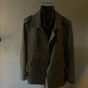 DKNY Men's Double-Breasted Grey Black Pea Coat